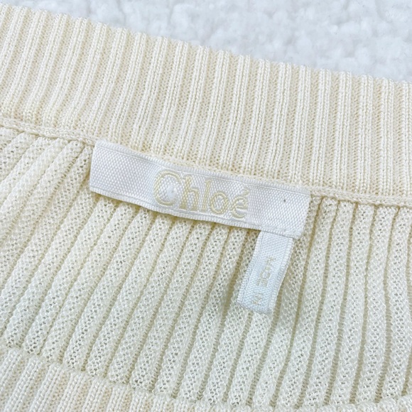 CHLOÉ • Cream Ribbed Ruffle Long Sleeve Silk-Blend Sweater - Picture 12 of 16